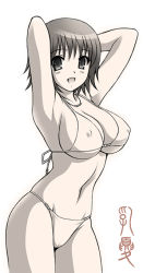 Rule 34 | 1girl, bikini, breasts, covered erect nipples, kuroda akimi, large breasts, monochrome, original, short hair, solo, swimsuit