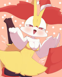 Rule 34 | 1girl, animal ear fluff, animal ears, animal nose, bag, black fur, blush, body fur, braixen, breasts, bright pupils, cowboy shot, creatures (company), cropped legs, dutch angle, fang, female focus, fox ears, fox girl, fox tail, fur-trimmed headwear, fur trim, furry, furry female, game freak, gen 6 pokemon, half-closed eyes, hands up, happy, hat, heart, highres, holding, holding bag, index finger raised, looking at viewer, multicolored fur, navel, neck fur, nintendo, open mouth, pink background, pokemon, pokemon (creature), red eyes, red hat, sakuyan (sakuyan1007), santa hat, shopping bag, small breasts, smile, snout, solo, standing, stick, stomach, tail, thick thighs, thighs, white fur, white pupils, wide hips, yellow fur