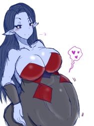 Rule 34 | 1girl, belly, blue hair, blue skin, breasts, cleavage, colored skin, deep skin, dragon quest, dragon quest viii, dress, hand up, large breasts, long hair, pointy ears, reia9131, simple background, smile, stomach bulge, tagme, very long hair, vore, white background, witch (dragon quest), witch lady (dq8)