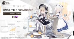 Rule 34 | 2girls, absurdly long hair, aircraft, artist request, azur lane, bonnet, brushing hair, character name, commentary, copyright name, cup, dress, drinking glass, drinking straw, english commentary, english text, flight deck, highres, holding alarm clock, little bel (azur lane), little formidable (azur lane), logo, long hair, maid, manjuu (azur lane), multiple girls, official art, promotional art, royal navy emblem (azur lane), turret, twintails, very long hair