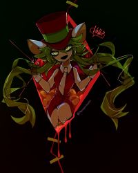 Rule 34 | 1girl, animal ears, blood, breasts, crazy eyes, green hair, hat, leotard, mad rat dead, mouse (animal), mouse ears, mouse girl, mouse tail, nanaporitan01, nippon ichi, rat god, red eyes, stitches, tail, top hat, wings, wrist cuffs
