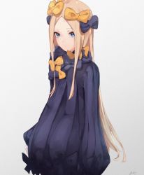 Rule 34 | 1girl, abigail williams (fate), absurdres, black bow, black dress, black hat, blonde hair, blue eyes, bow, bug, butterfly, closed mouth, commentary request, dress, fate/grand order, fate (series), forehead, grey background, hair bow, hat, highres, hugging object, insect, long hair, long sleeves, looking at viewer, no headwear, orange bow, parted bangs, polka dot, polka dot bow, shikiama, simple background, sleeves past fingers, sleeves past wrists, solo, stuffed animal, stuffed toy, teddy bear, very long hair