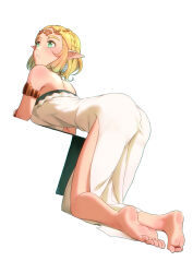 Rule 34 | 1girl, absurdres, ass, barefoot, blonde hair, feet, green eyes, highres, medium hair, parted lips, pointy ears, princess zelda, soles, the legend of zelda, the legend of zelda: tears of the kingdom, toes, white background
