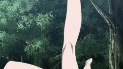 Rule 34 | 10s, 1girl, akuma no riddle, animated, animated gif, barefoot, breasts, cleavage, feet, green eyes, large breasts, navel, open mouth, outdoors, plant, screencap, solo, swimsuit, takechi otoya, trapped, upside-down