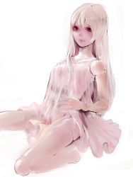 Rule 34 | 00s, 1girl, 8981, bad id, bad pixiv id, chemise, doll joints, joints, red eyes, rozen maiden, see-through, simple background, sitting, solo, suigintou, white background, white hair