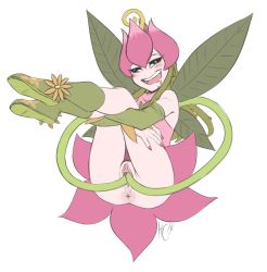 Rule 34 | 1girl, anus, ass, boots, digimon, fairy, fairy wings, female focus, highres, legs, lilimon, long hair, nail polish, no panties, plant, pussy, saliva, solo, uncensored, vines, wings