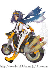 Rule 34 | 1girl, :p, ayaki, bad id, bad pixiv id, biker clothes, bikesuit, blue hair, bodysuit, boots, gloves, goggles, knee boots, looking back, motor vehicle, motorcycle, original, red eyes, scarf, short hair, single vertical stripe, solo, tongue, tongue out, vehicle, yellow footwear