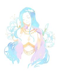 Rule 34 | 1girl, blue hair, cape, chinese commentary, closed eyes, commentary request, dress, earrings, fish191101756, flower, jewelry, long hair, nefertari vivi, one piece, purple cape, simple background, smile, solo, upper body, white background, white dress