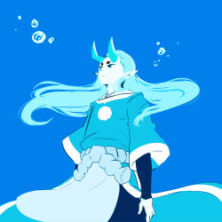 Rule 34 | 1boy, aqua horns, blue background, blue eyes, blue hair, blue theme, bubble, expressionless, floating hair, highres, horns, long sleeves, luo xiaohei zhanji, male focus, md smpq, pointy ears, rope, simple background, solo, upper body, xuhuai (the legend of luoxiaohei)