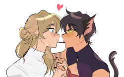 Rule 34 | 2girls, adora (she-ra), animal ears, blonde hair, cat ears, cat girl, cat tail, catra, food, halang rubsas2, half updo, holding hands, heart, interlocked fingers, looking at another, masters of the universe, multiple girls, pocky, pocky day, she-ra and the princesses of power, short hair, tail, yuri
