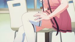 Rule 34 | 10s, 1girl, animated, animated gif, blend s, chair, sakuranomiya maika, sitting, solo, thighhighs, twintails, undressing, window