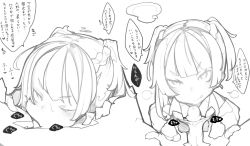 Rule 34 | 1boy, 1girl, :p, blush, braid, breath, commentary request, fellatio, foreskin, foreskin pull, girls&#039; frontline, greyscale, highres, kimura akiyoshi, monochrome, one eye closed, oral, penis, short twintails, simple background, sketch, sweat, tongue, tongue out, translation request, twintails, uncensored, welrod mkii (girls&#039; frontline)