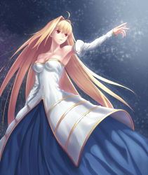Rule 34 | 00s, 1girl, ahoge, archetype earth, arcueid brunestud, armpits, bad id, bad pixiv id, bare shoulders, blonde hair, breasts, cleavage, detached sleeves, dress, long hair, night, open mouth, red eyes, sky, solo, star (sky), starry sky, tsukihime, tsukikanade, type-moon, very long hair