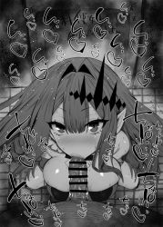 Rule 34 | 1boy, 1girl, baobhan sith (fate), bathroom, breasts, censored, clothed female nude male, crown, fate/grand order, fate (series), fellatio, from above, greyscale, hetero, kneeling, kurotama, lips, long hair, looking at viewer, monochrome, nude, oral, penis, pointy ears, pov, saliva