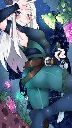 Rule 34 | 1girl, elf, facepaint, highres, horns, long hair, looking at viewer, pointy ears, purple eyes, rayla (the dragon prince), silver hair, the dragon prince