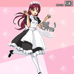Rule 34 | 1girl, apron, artist name, artist request, back bow, black dress, black footwear, black neckwear, black skirt, blush, bow, breasts, brown eyes, brown hair, collared dress, dress, female focus, hair ornament, hairclip, long hair, looking at viewer, love live!, love live! school idol festival, love live! sunshine!!, maid, maid apron, maid cap, maid headdress, noeejang, outstretched arms, parted lips, puffy short sleeves, puffy sleeves, red hair, sakurauchi riko, shoes, short sleeves, skirt, smile, solo, standing, standing on one leg, white apron, white bow, white legwear, yellow eyes