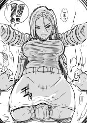 Rule 34 | !, !!, 1boy, 1girl, android 18, breasts, butcha-u, clothed sex, clothes pull, dragon ball, dragonball z, femdom, girl on top, greyscale, hetero, large breasts, monochrome, pantyhose, pantyhose pull, parted bangs, pencil skirt, penis, pov, pussy juice, sex, short hair, skirt, solo focus, swept bangs, translated, uncensored, vaginal