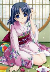 Rule 34 | 00s, blue hair, hair ornament, hairclip, isawa tae, japanese clothes, kimono, lamune, origami, paper crane