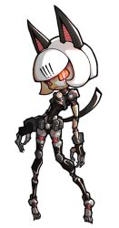 Rule 34 | 1girl, alternate color, android, belt pouch, drawfag, fingerless gloves, full body, gloves, glowing, glowing eyes, pouch, red eyes, robo-fortune, robot, skullgirls, solo, white background