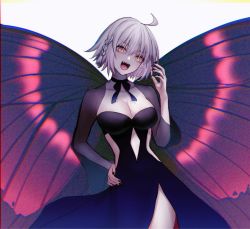Rule 34 | ahoge, black dress, black nails, butterfly wings, dress, fate/grand order, fate (series), hand on own hip, highres, insect wings, jeanne d&#039;arc alter (fate), nail polish, non-web source, pale skin, roro 982, white hair, wings, yellow eyes