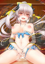 Rule 34 | 1girl, asahi yanagi, bikini, bikini bottom aside, blush, breasts, breasts out, censored, clothing aside, commentary request, cowgirl position, cum, cum in pussy, fate/grand order, fate (series), girl on top, hair ornament, heart, heart-shaped pupils, heart censor, horns, kiyohime (fate), kiyohime (fate/grand order), kiyohime (swimsuit lancer) (fate), kiyohime (swimsuit lancer) (third ascension) (fate), large breasts, long hair, looking at viewer, navel, nipples, open mouth, pov, puffy nipples, sex, smile, straddling, swimsuit, symbol-shaped pupils, untied, vaginal, white hair, yellow eyes