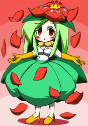 Rule 34 | 1girl, blush, green hair, lilligant, personification, pokemon, red eyes