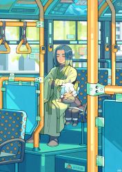 Rule 34 | 2boys, abyff14, animal ears, black hair, bus, bus interior, cat boy, cat ears, closed eyes, green robe, highres, long sleeves, luo xiaohei, luo xiaohei (human), luo xiaohei zhanji, motor vehicle, multiple boys, robe, sitting, sleeping, white hair, wide shot, wide sleeves, window, wuxian (the legend of luoxiaohei)