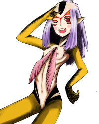 Rule 34 | ao no roku-gou, breasts, colored skin, monster girl, mutio, nipples, nude, pointy ears, smile, wink, yellow skin