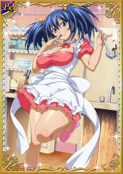 Rule 34 | 00s, 1girl, bare legs, bashoku youjou, breasts, card (medium), chocolate, cooking, female focus, food, happy, ikkitousen, large breasts, long hair, shiny skin, smile, twintails