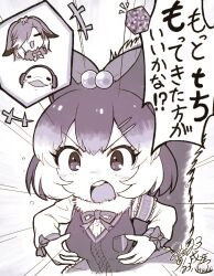 Rule 34 | 2girls, animal ears, bow, breasts, character request, european hare (kemono friends), gloves, hair bow, hair ornament, hair over one eye, hairclip, highres, japanese squirrel (kemono friends), kemono friends, kitsunetsuki itsuki, long hair, long sleeves, medium breasts, minecraft, multiple girls, open mouth, short hair, speech bubble, squirrel ears, squirrel girl, squirrel tail, tail, teeth, translation request, upper teeth only