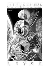 Rule 34 | 1other, absurdres, air bubble, animal, artist name, astronaut, bubble, cable, covered face, cube, diving suit, earth (planet), eyeball, facing viewer, gloves, greyscale, helmet, highres, horror (theme), monochrome, monster, moon, murata yuusuke, octopus, official art, one-punch man, oversized animal, planet, reaching, reaching towards viewer, saitama (one-punch man), solo, space, space helmet, space shuttle, spacecraft, spacesuit, split theme, suction cups, symmetry, underwater, vitruvian man