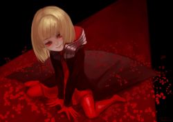 Rule 34 | 1girl, blonde hair, child, commentary request, drag-on dragoon, drag-on dragoon 1, dress, gloves, manah, red dress, red eyes, short hair, solo, wa (87s-87)