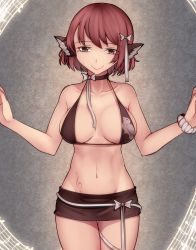 Rule 34 | 1girl, aoshima, bare arms, bare shoulders, bikini, bikini top only, bow, breasts, breasts apart, choker, collarbone, commentary request, cowboy shot, groin, hair bow, head wings, highres, large breasts, looking at viewer, microskirt, midriff, mystia lorelei, pink hair, red eyes, skirt, smile, solo, swimsuit, tattoo, thighs, touhou, white bow, wings, wrist cuffs