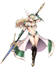 Rule 34 | 1girl, absurdres, arm strap, arm up, armor, armored boots, bare shoulders, bikini, bikini armor, bikini skirt, bikini warriors, blonde hair, blue eyes, boots, breasts, cleavage, earrings, frills, full body, gauntlets, greaves, hairband, highres, holding, holding weapon, jewelry, large breasts, long hair, looking at viewer, navel, official art, polearm, skirt, solo, spear, swimsuit, tony taka, transparent background, valkyrie (bikini warriors), very long hair, weapon, winged hairband