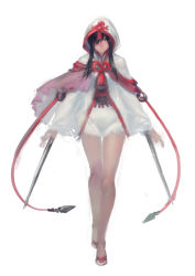 Rule 34 | 1girl, assassin&#039;s creed, assassin&#039;s creed (series), cape, full body, hair over one eye, concealed weapon, hidden blade (assassin&#039;s creed), hood, kishiyo, long hair, looking at viewer, original, ribbon, skirt, solo, weapon, white background