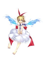 Rule 34 | 1girl, :q, bad id, bad pixiv id, barefoot, blonde hair, blue eyes, bow, dress, fairy, feet, hair bow, open mouth, original, pointy ears, ribbon, serizawa mutsuki, smile, solo, toes, tongue, tongue out, transparent background, wings