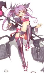 Rule 34 | 1girl, :d, aisha landar, bad id, bad pixiv id, black gloves, boots, choker, clothes lift, elsword, garter straps, gloves, leg up, limble, long hair, midriff, navel, open mouth, panties, pantyshot, polearm, puffy sleeves, purple footwear, purple hair, purple skirt, purple thighhighs, single glove, sketch, skirt, skirt lift, smile, solo, strapless, thigh boots, thighhighs, tube top, twintails, underwear, upskirt, void princess (elsword), weapon, white panties