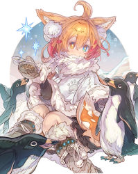 Rule 34 | + +, 1girl, ahoge, animal, animal ear fluff, animal ears, bird, black skirt, blonde hair, blue eyes, boots, brown footwear, capelet, commentary request, commission, covered mouth, feet out of frame, fur-trimmed boots, fur-trimmed capelet, fur trim, grey mittens, hair between eyes, haku (sabosoda), heterochromia, highres, knees together feet apart, looking at viewer, mittens, original, penguin, pleated skirt, skeb commission, skirt, solo, white capelet, yellow eyes