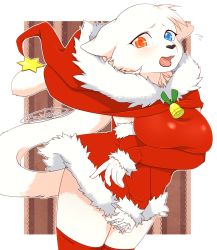 Rule 34 | 1girl, blue eyes, borrowed character, cat, christmas, furry, furry female, heterochromia, kimichika, open mouth, red eyes, solo