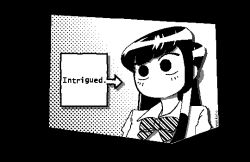 Rule 34 | 1girl, animated, animated gif, arrow (projectile), artist name, black eyes, black hair, blinking, bow, commentary, dotted background, english text, komi-san wa komyushou desu, komi shouko, long hair, looping animation, no mouth, pixel art, school uniform, simple background, solo, speech bubble, striped, striped bow, transparent background, upper body, white background, wide-eyed, wunkolo