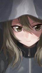 Rule 34 | 1girl, brown eyes, brown hair, commentary request, girls und panzer, hair between eyes, hat, highres, keizoku military uniform, light blush, light smile, long hair, looking at viewer, mamaa (maeni6379), mika (girls und panzer), portrait, school uniform, smile, solo