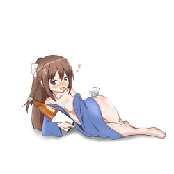 Rule 34 | 1girl, aqua bow, aqua eyes, artist name, artist request, bare legs, barefoot, blue eyes, blue jacket, blush, bottle, bow, breasts, brown hair, cleavage, collarbone, cup, feet, female focus, floral print, flower print, full body, hair between eyes, half updo, hanten (clothes), heart, high ponytail, holding, holding bottle, holding cup, jacket, japanese clothes, kimono, long hair, long sleeves, looking at viewer, love live!, love live! nijigasaki high school idol club, love live! school idol festival, love live! school idol festival all stars, miniskirt, nose blush, obi, osaka shizuku, parted lips, plaid, plaid kimono, plaid skirt, pleated, pleated skirt, ponytail, sash, sitting, skirt, small breasts, smile, solo, white background, white bow, white skirt, wide sleeves, yukata