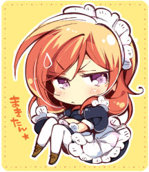 Rule 34 | &gt;:&lt;, 10s, 1girl, :&lt;, alternate costume, apron, blush, character name, chibi, closed mouth, crossed arms, dress, enmaided, frown, komowata haruka, love live!, love live! school idol festival, love live! school idol project, maid, maid apron, maid headdress, nishikino maki, pantyhose, puffy short sleeves, puffy sleeves, purple eyes, red hair, short hair, short sleeves, solo, sweatdrop, v-shaped eyebrows, white pantyhose