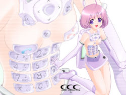 Rule 34 | cellphone, cellphone-tan, gloves, personification, phone, pink hair, product girl, purple eyes, shirotsumekusa, skinny, solo, zoom layer