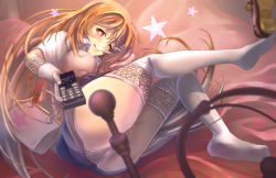 Rule 34 | + +, 1girl, :q, ass, bag, bed, blonde hair, breasts, chain, controller, elbow gloves, finger to cheek, floating hair, gloves, handbag, highres, lace, lace-trimmed legwear, lace trim, large breasts, legs, long hair, looking at viewer, pakupaku choppu, panties, pantyshot, pillow, pleated skirt, remote control, school uniform, shokuhou misaki, short sleeves, skirt, smile, solo, spider web print, star (symbol), sweater vest, symbol-shaped pupils, thighhighs, thighs, toaru kagaku no railgun, toaru majutsu no index, tongue, tongue out, underwear, upskirt, white gloves, white panties, white thighhighs, yellow eyes