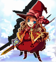 Rule 34 | 1girl, atlus, blonde hair, blue eyes, bow, doctor magus, hat, mizuki makoto, pink bow, etrian odyssey, solo, witch hat