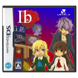 Rule 34 | 1boy, 2girls, :d, :o, bad id, bad pixiv id, blonde hair, blue eyes, brown eyes, brown hair, cover, doll, flower, garry (ib), hair over one eye, handheld game console, holding hands, ib (ib), ib (kouri), lady in red (ib), long hair, mary (ib), md5 mismatch, multiple girls, nintendo, nintendo ds, open mouth, painting (object), purple hair, red flower, red rose, rose, smile, video game cover, vis (asakasan)