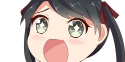 Rule 34 | + +, 10s, 1girl, black hair, close-up, green eyes, kantai collection, long hair, looking at viewer, mikuma (kancolle), nahaki, no nose, open mouth, portrait, simple background, sin-poi, solo, sparkling eyes, swept bangs, symbol-shaped pupils, twintails, white background