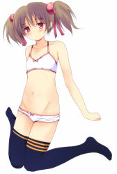 Rule 34 | 10s, 1girl, bad id, bad pixiv id, bee (artist), bow, bow bra, bow panties, bra, brown hair, no shoes, panties, panty pull, pink eyes, short hair, short twintails, silica, simple background, solo, sword art online, thighhighs, twintails, underwear, underwear only, white background, white bra, white panties