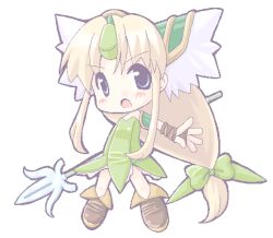 Rule 34 | 1girl, blonde hair, chibi, chibi only, full body, holding, holding polearm, holding spear, holding weapon, legs apart, long hair, low-tied long hair, polearm, riesz, seiken densetsu, seiken densetsu 3, simple background, solo, spear, standing, very long hair, weapon, white background